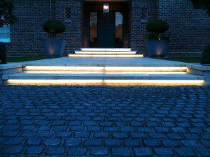 LED Step Lighting at night controlled by Automation System. Variable Lighting level.