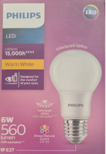 6 Watt Philips LED Bulb with Interlaced Optics.